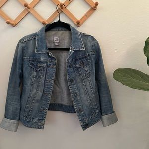 Cropped medium wash denim jacket